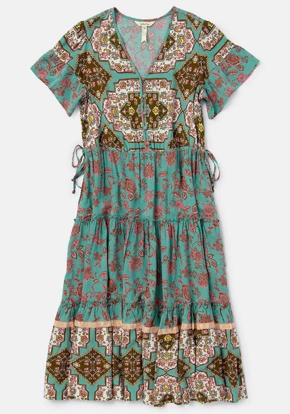 [Matilda Jane] Blue Down To Earth Floral Geometric Print Midi Dress NWT Sz Large